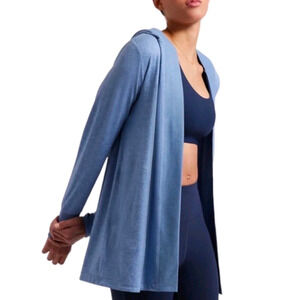 Athleta Uptempo Wrap Cardigan Medium Quarry Cottage Blue Hood Pockets Open